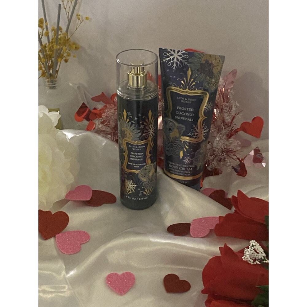 Set Of 2 Bath & Body Works, Frosted Coconut Snowball, Mist Spray & Body Cream